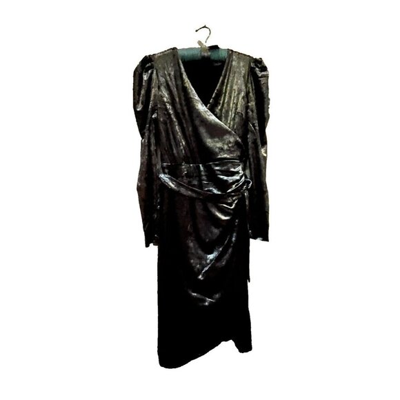 INC International Concepts Puff-Sleeve Crushed Velvet Wrap Dress Medium New - Picture 1 of 11